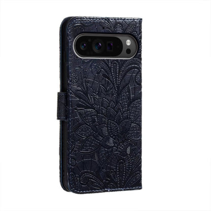 For Google Pixel 9 Pro Lace Flower Embossing Flip Leather Phone Case(Dark Blue) by buy2fix