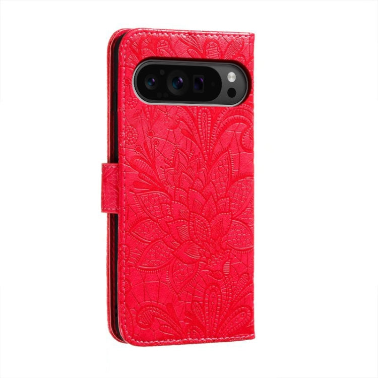 For Google Pixel 9 Pro Lace Flower Embossing Flip Leather Phone Case(Red) by buy2fix