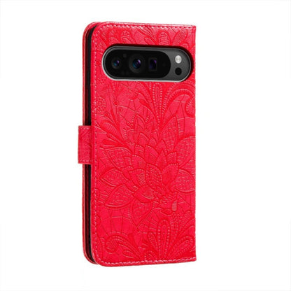 For Google Pixel 9 Pro Lace Flower Embossing Flip Leather Phone Case(Red) by buy2fix