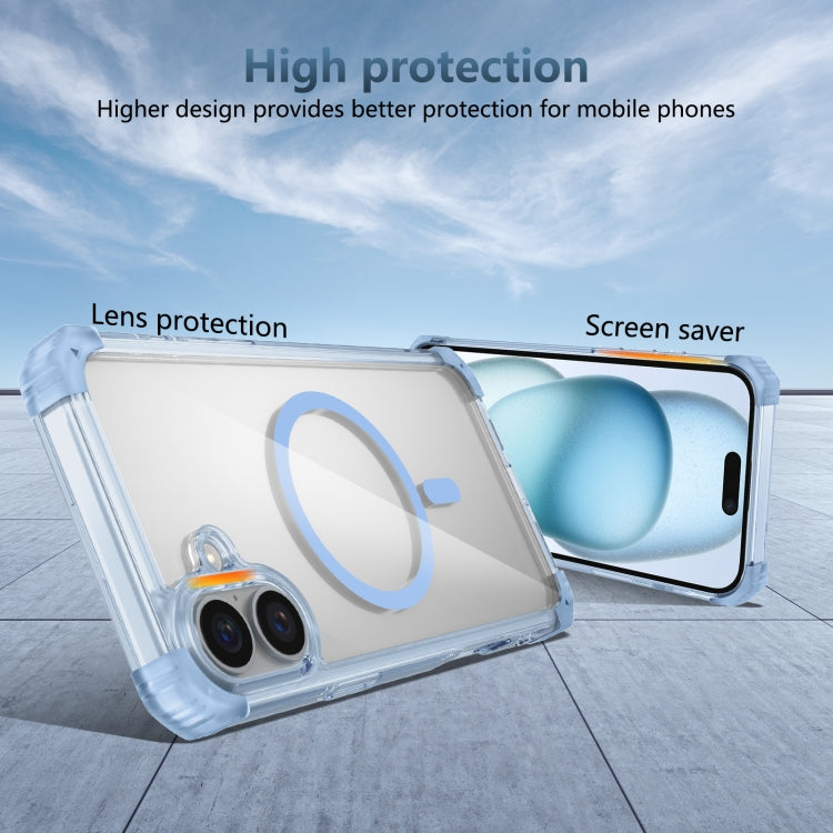 For iPhone 16 Plus Transparent MagSafe Magnetic Phone Case(Blue) by buy2fix