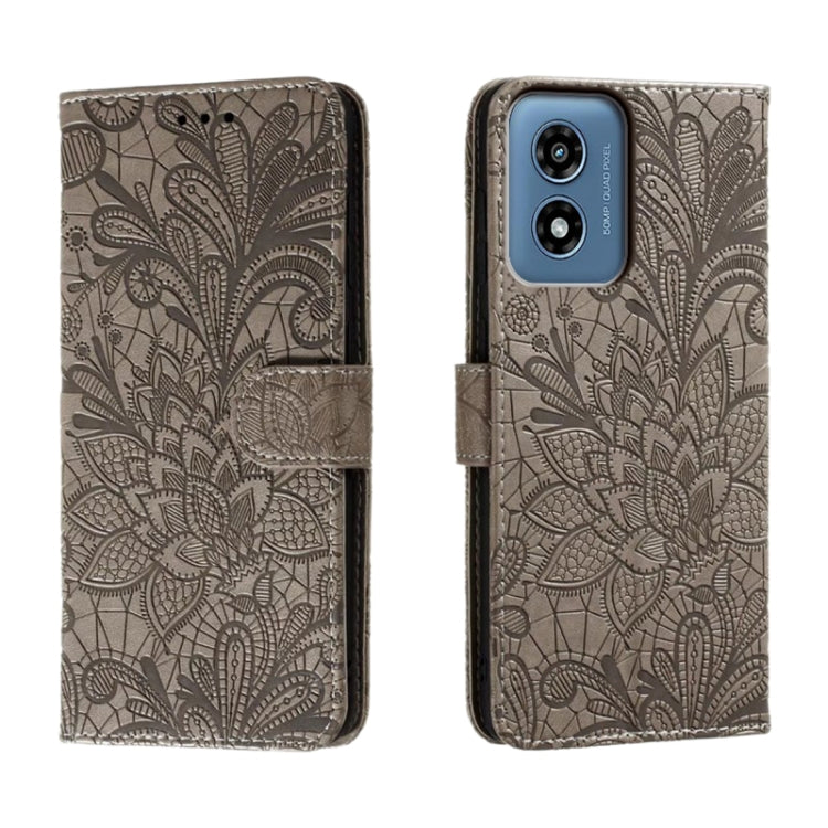 For Motorola Moto G Play 2024 Lace Flower Embossing Flip Leather Phone Case(Grey) by buy2fix