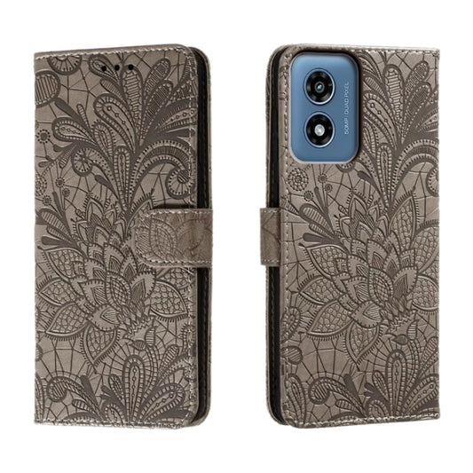 For Motorola Moto G Play 2024 Lace Flower Embossing Flip Leather Phone Case(Grey) by buy2fix