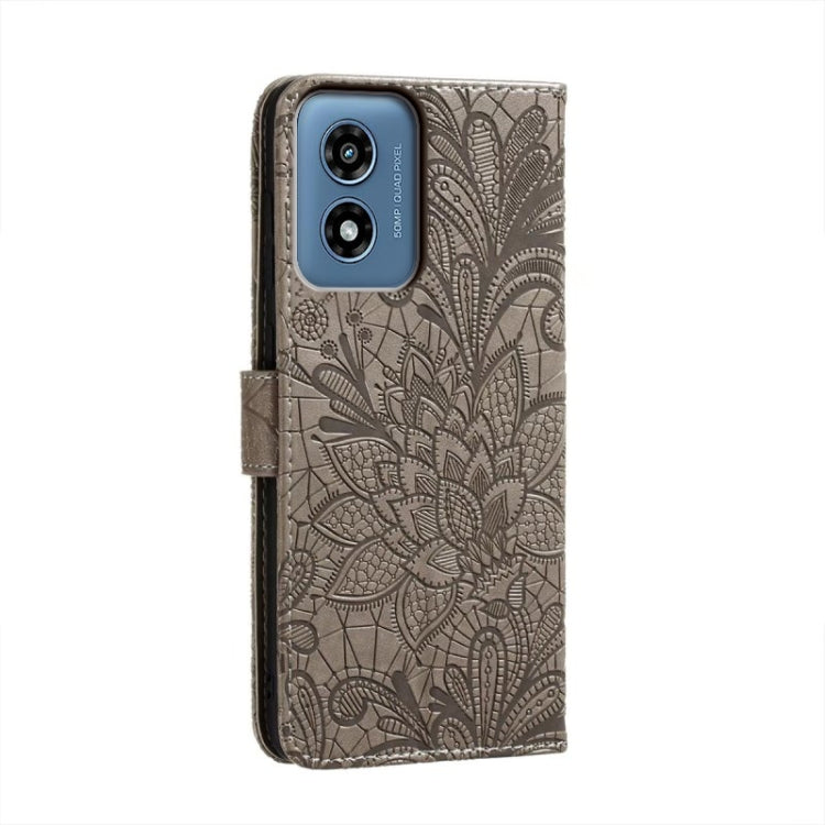 For Motorola Moto G Play 2024 Lace Flower Embossing Flip Leather Phone Case(Grey) by buy2fix