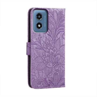 For Motorola Moto G Play 2024 Lace Flower Embossing Flip Leather Phone Case(Purple) by buy2fix