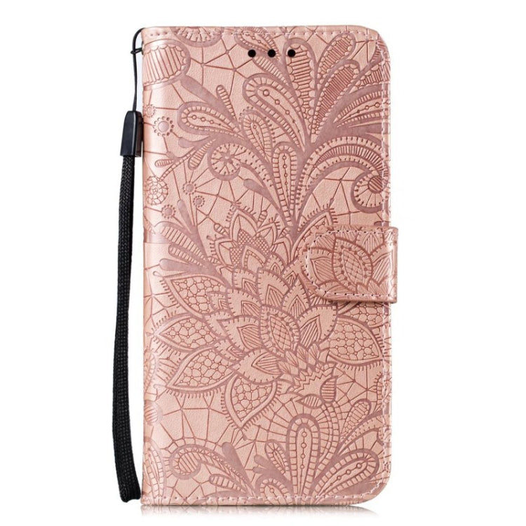 For Motorola Moto G Play 2024 Lace Flower Embossing Flip Leather Phone Case(Rose Gold) by buy2fix