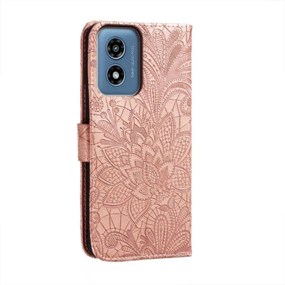 For Motorola Moto G Play 2024 Lace Flower Embossing Flip Leather Phone Case(Rose Gold) by buy2fix