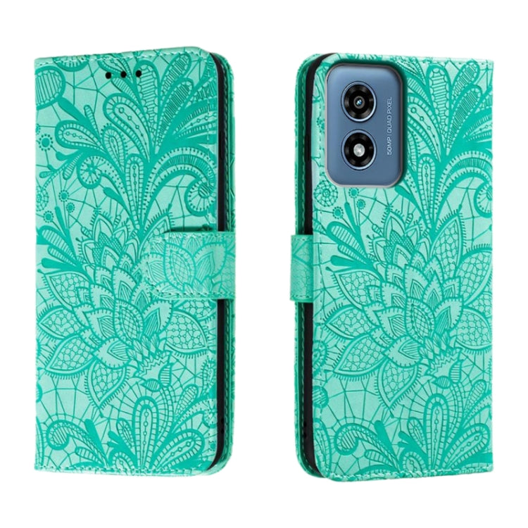 For Motorola Moto G Play 2024 Lace Flower Embossing Flip Leather Phone Case(Green) by buy2fix