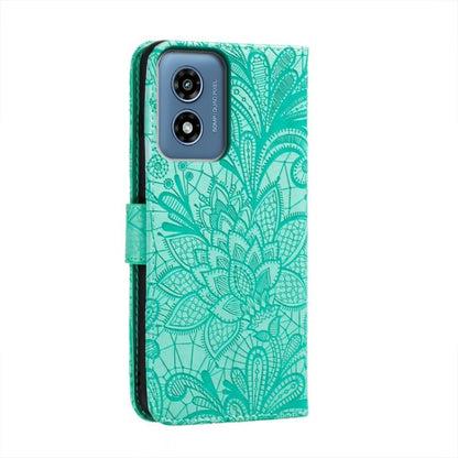 For Motorola Moto G Play 2024 Lace Flower Embossing Flip Leather Phone Case(Green) by buy2fix