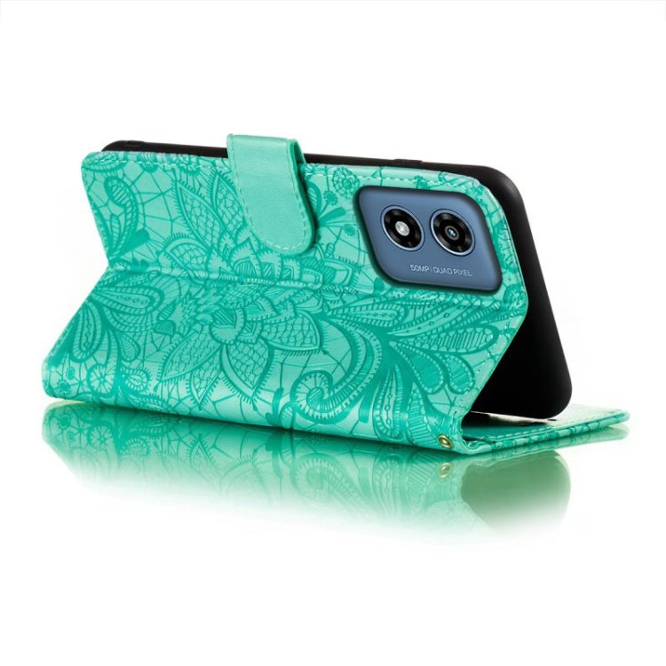 For Motorola Moto G Play 2024 Lace Flower Embossing Flip Leather Phone Case(Green) by buy2fix
