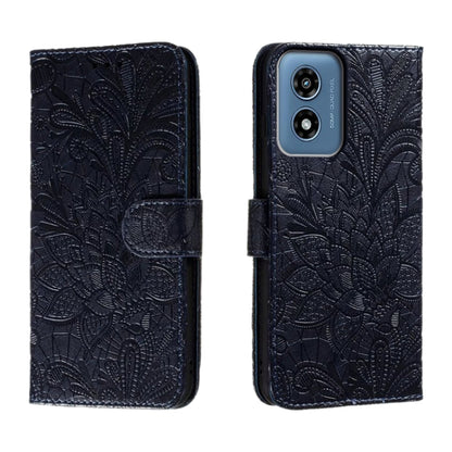 For Motorola Moto G Play 2024 Lace Flower Embossing Flip Leather Phone Case(Dark Blue) by buy2fix