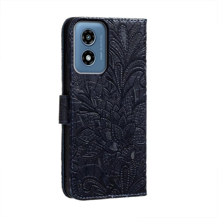 For Motorola Moto G Play 2024 Lace Flower Embossing Flip Leather Phone Case(Dark Blue) by buy2fix