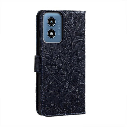 For Motorola Moto G Play 2024 Lace Flower Embossing Flip Leather Phone Case(Dark Blue) by buy2fix