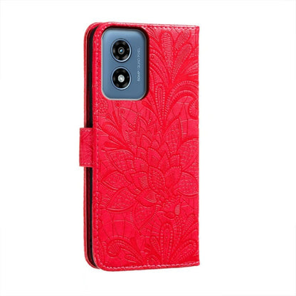 For Motorola Moto G Play 2024 Lace Flower Embossing Flip Leather Phone Case(Red) by buy2fix