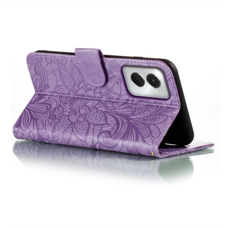 For Motorola Moto G Power 5G 2024 Lace Flower Embossing Flip Leather Phone Case(Purple) by buy2fix