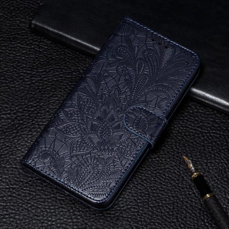 For Motorola Moto G Power 5G 2024 Lace Flower Embossing Flip Leather Phone Case(Dark Blue) by buy2fix