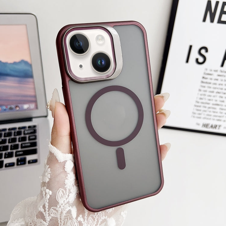 For iPhone 14 J3 Magsafe Frame Bracket Shockproof Phone Case(Wine Red) - iPhone 14 Cases by buy2fix | Online Shopping UK | buy2fix