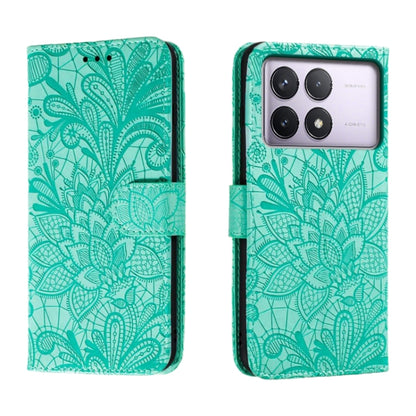 For Xiaomi Redmi K70 Lace Flower Embossing Flip Leather Phone Case(Green) - Xiaomi Cases by buy2fix | Online Shopping UK | buy2fix