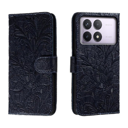 For Xiaomi Redmi K70 Lace Flower Embossing Flip Leather Phone Case(Dark Blue) - Xiaomi Cases by buy2fix | Online Shopping UK | buy2fix