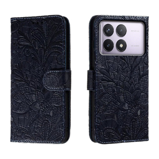For Xiaomi Redmi K70 Lace Flower Embossing Flip Leather Phone Case(Dark Blue) - Xiaomi Cases by buy2fix | Online Shopping UK | buy2fix