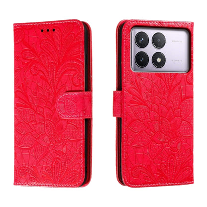 For Xiaomi Redmi K70 Lace Flower Embossing Flip Leather Phone Case(Red) - Xiaomi Cases by buy2fix | Online Shopping UK | buy2fix