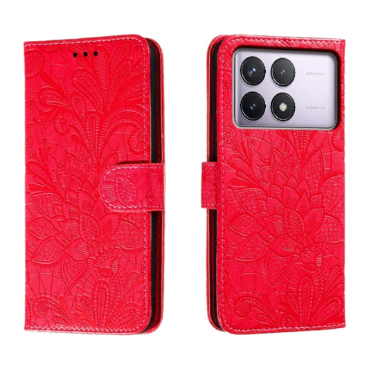 For Xiaomi Redmi K70 Lace Flower Embossing Flip Leather Phone Case(Red) - Xiaomi Cases by buy2fix | Online Shopping UK | buy2fix