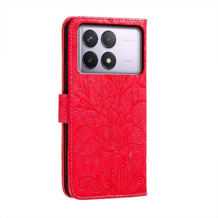 For Xiaomi Redmi K70 Lace Flower Embossing Flip Leather Phone Case(Red) - Xiaomi Cases by buy2fix | Online Shopping UK | buy2fix