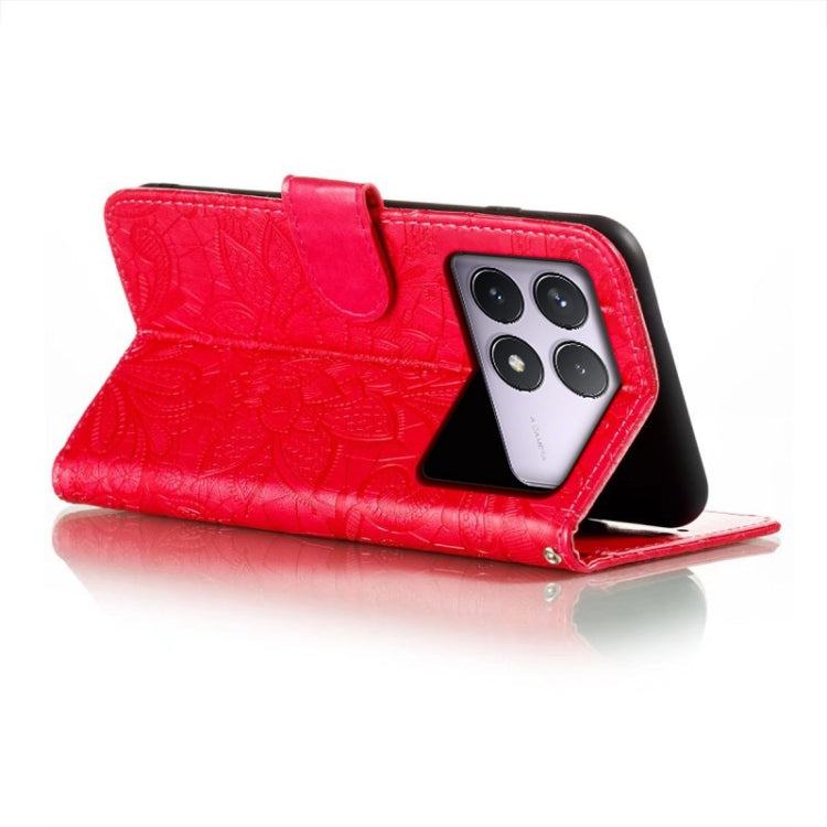 For Xiaomi Redmi K70 Lace Flower Embossing Flip Leather Phone Case(Red) - Xiaomi Cases by buy2fix | Online Shopping UK | buy2fix