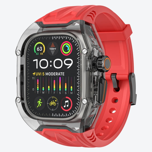 For Apple Watch Ultra 49mm Modified PC Hybrid TPU Watch Case Band(Red Clear Black) by buy2fix