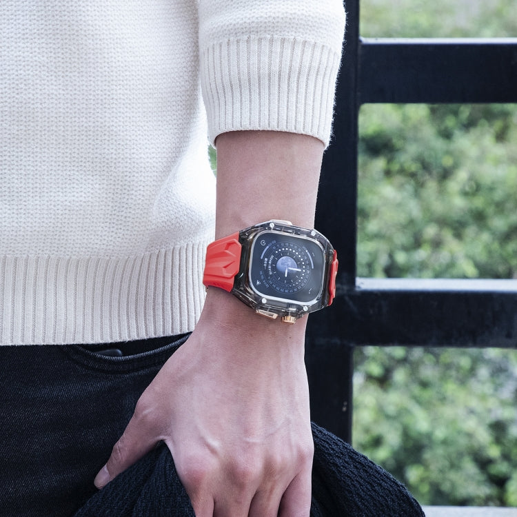 For Apple Watch Ultra 49mm Modified PC Hybrid TPU Watch Case Band(Red Clear Black) by buy2fix