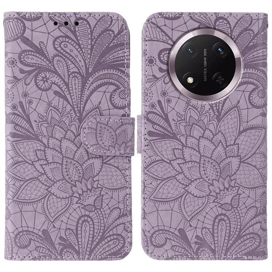For Honor Magic7 Lite / X9c Lace Flower Embossing Flip Leather Phone Case(Purple)