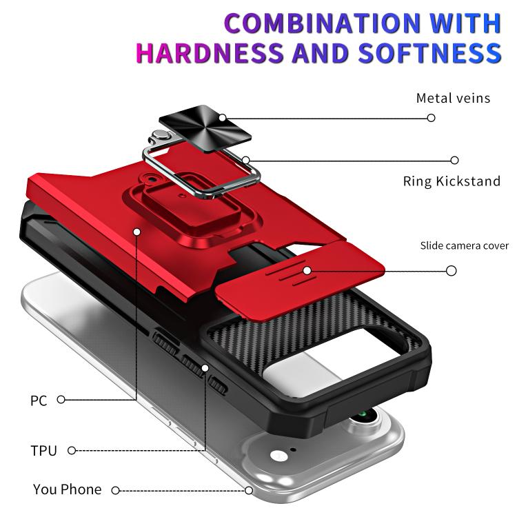 For iPhone Air Camera Shield Card Slot PC+TPU Phone Case(Red) - iPhone Air Cases by buy2fix | Online Shopping UK | buy2fix