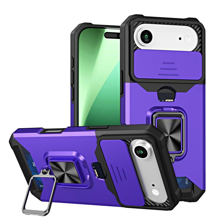 For iPhone Air Camera Shield Card Slot PC+TPU Phone Case(Purple) - iPhone Air Cases by buy2fix | Online Shopping UK | buy2fix