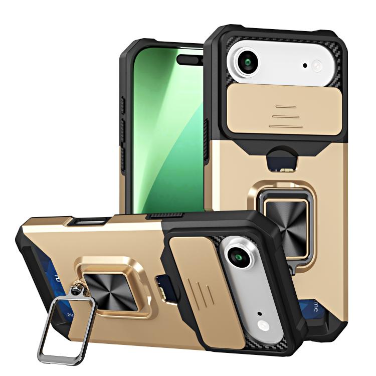 For iPhone Air Camera Shield Card Slot PC+TPU Phone Case(Gold) - iPhone Air Cases by buy2fix | Online Shopping UK | buy2fix