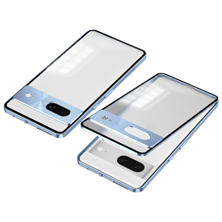 For Google Pixel 7 Snap Buckle Metal Frame Frosted Phone Case(Blue) - Google Cases by buy2fix | Online Shopping UK | buy2fix