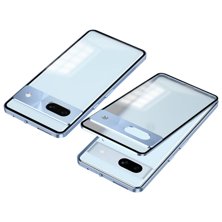 For Google Pixel 7a Snap Buckle Metal Frame Frosted Phone Case(Blue) - Google Cases by buy2fix | Online Shopping UK | buy2fix