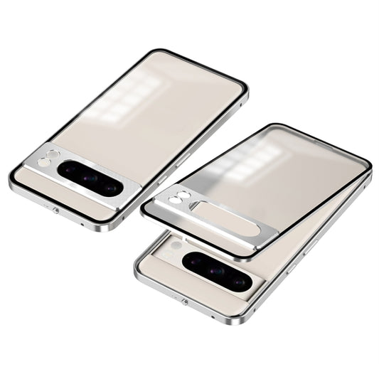 For Google Pixel 8 Pro Snap Buckle Metal Frame Frosted Phone Case(Silver) - Google Cases by buy2fix | Online Shopping UK | buy2fix