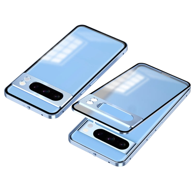 For Google Pixel 8 Pro Snap Buckle Metal Frame Frosted Phone Case(Blue) - Google Cases by buy2fix | Online Shopping UK | buy2fix