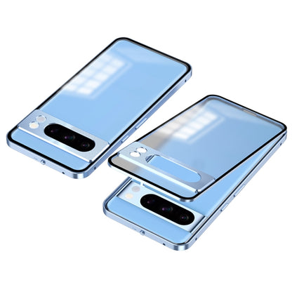 For Google Pixel 8 Pro Snap Buckle Metal Frame Frosted Phone Case(Blue) - Google Cases by buy2fix | Online Shopping UK | buy2fix