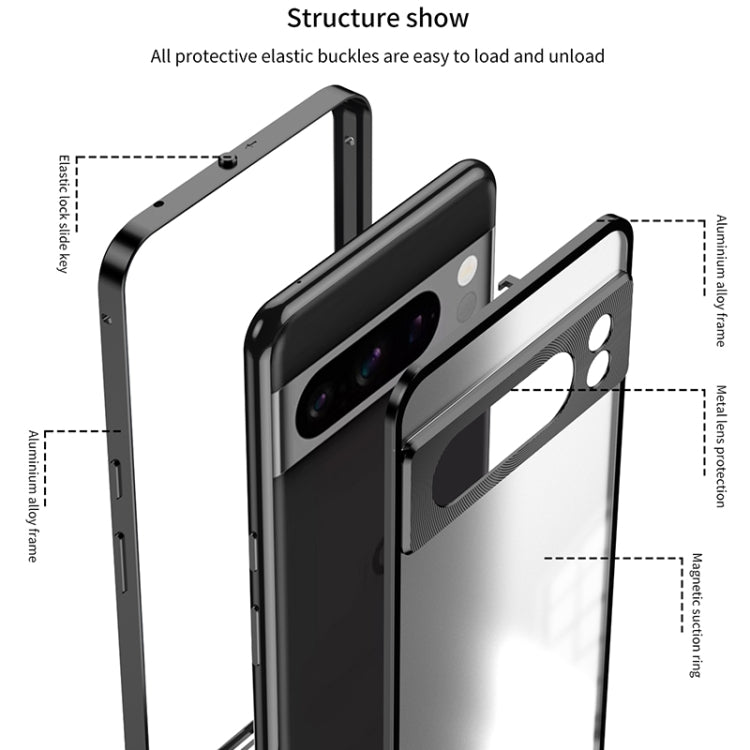 For Google Pixel 8 Pro Snap Buckle Metal Frame Frosted Phone Case(Black) - Google Cases by buy2fix | Online Shopping UK | buy2fix