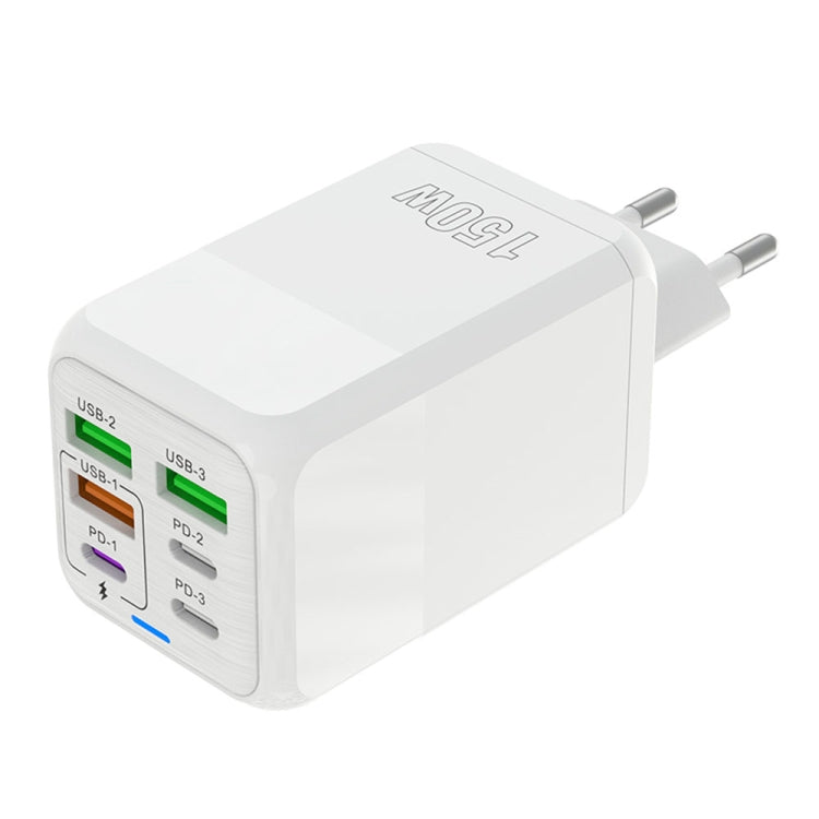 150W 3 x USB + 3 x USB-C / Type-C Multi-port Fast Charger, EU Plug(White) - USB Charger by buy2fix | Online Shopping UK | buy2fix
