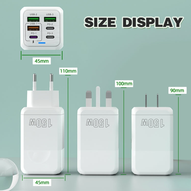 150W 3 x USB + 3 x USB-C / Type-C Multi-port Fast Charger, EU Plug(White) - USB Charger by buy2fix | Online Shopping UK | buy2fix
