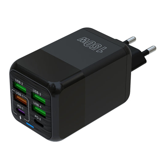 150W 4 x USB + 2 x USB-C / Type-C Multi-port Fast Charger, EU Plug(Black) - USB Charger by buy2fix | Online Shopping UK | buy2fix