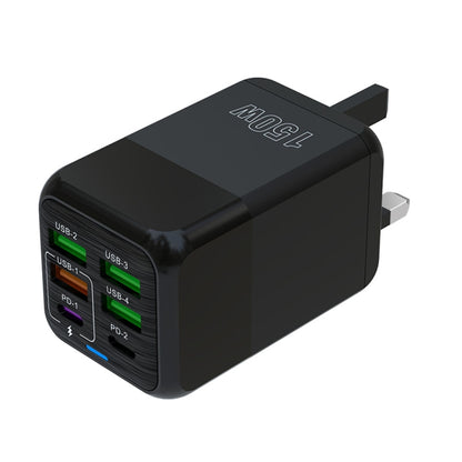 150W 4 x USB + 2 x USB-C / Type-C Multi-port Fast Charger, UK Plug(Black) - USB Charger by buy2fix | Online Shopping UK | buy2fix