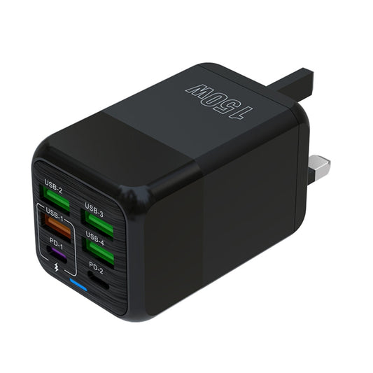 150W 4 x USB + 2 x USB-C / Type-C Multi-port Fast Charger, UK Plug(Black) - USB Charger by buy2fix | Online Shopping UK | buy2fix