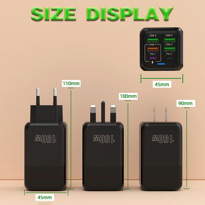 150W 4 x USB + 2 x USB-C / Type-C Multi-port Fast Charger, EU Plug(Black) - USB Charger by buy2fix | Online Shopping UK | buy2fix