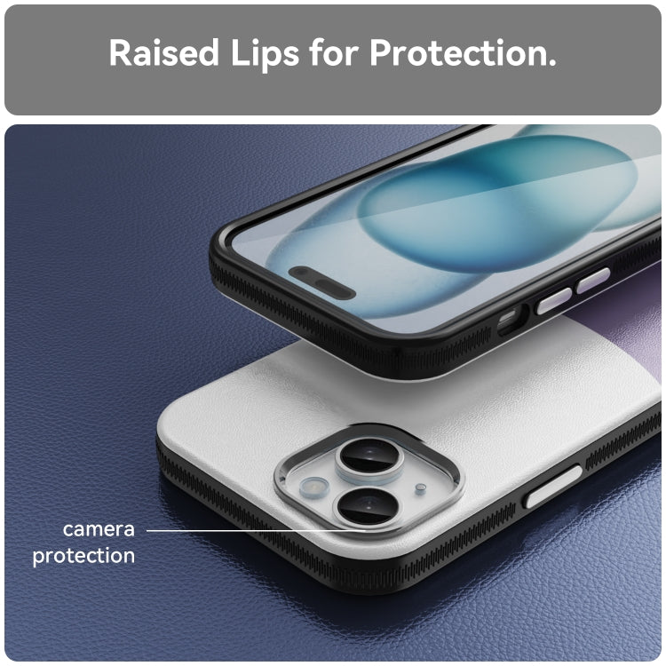 For iPhone 16 Leather Texture MagSafe Magnetic TPU + PC Phone Case(Light Purple) by buy2fix