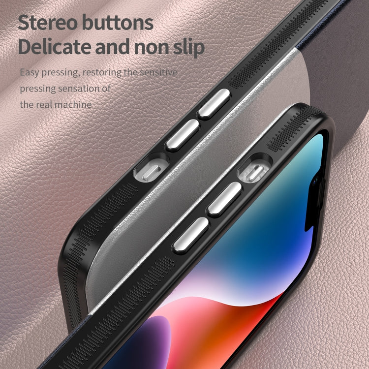 For iPhone 14 Leather Texture MagSafe Magnetic TPU + PC Phone Case(Dark Blue) by buy2fix