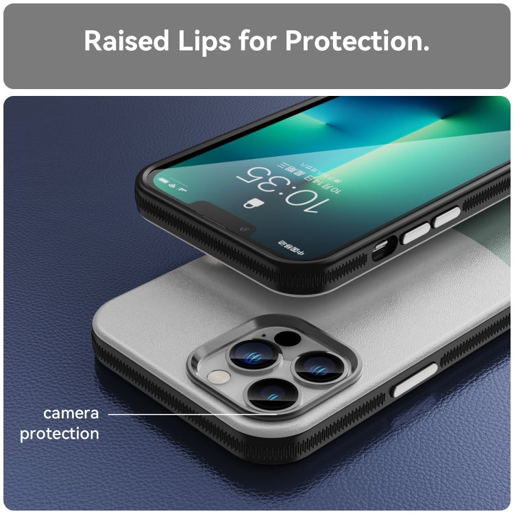 For iPhone 13 Pro Max Leather Texture MagSafe Magnetic TPU + PC Phone Case(Cyan) by buy2fix