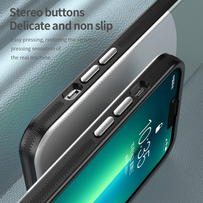 For iPhone 13 Pro Max Leather Texture MagSafe Magnetic TPU + PC Phone Case(Cyan) by buy2fix