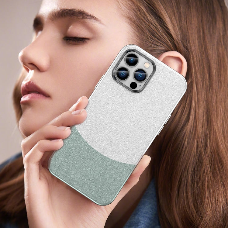 For iPhone 13 Pro Max Leather Texture MagSafe Magnetic TPU + PC Phone Case(Cyan) by buy2fix